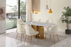 71" Contemporary Dining Table in Gold with Sintered Stone Top and  U shape Pedestal Base in Gold finish (chairs not included)