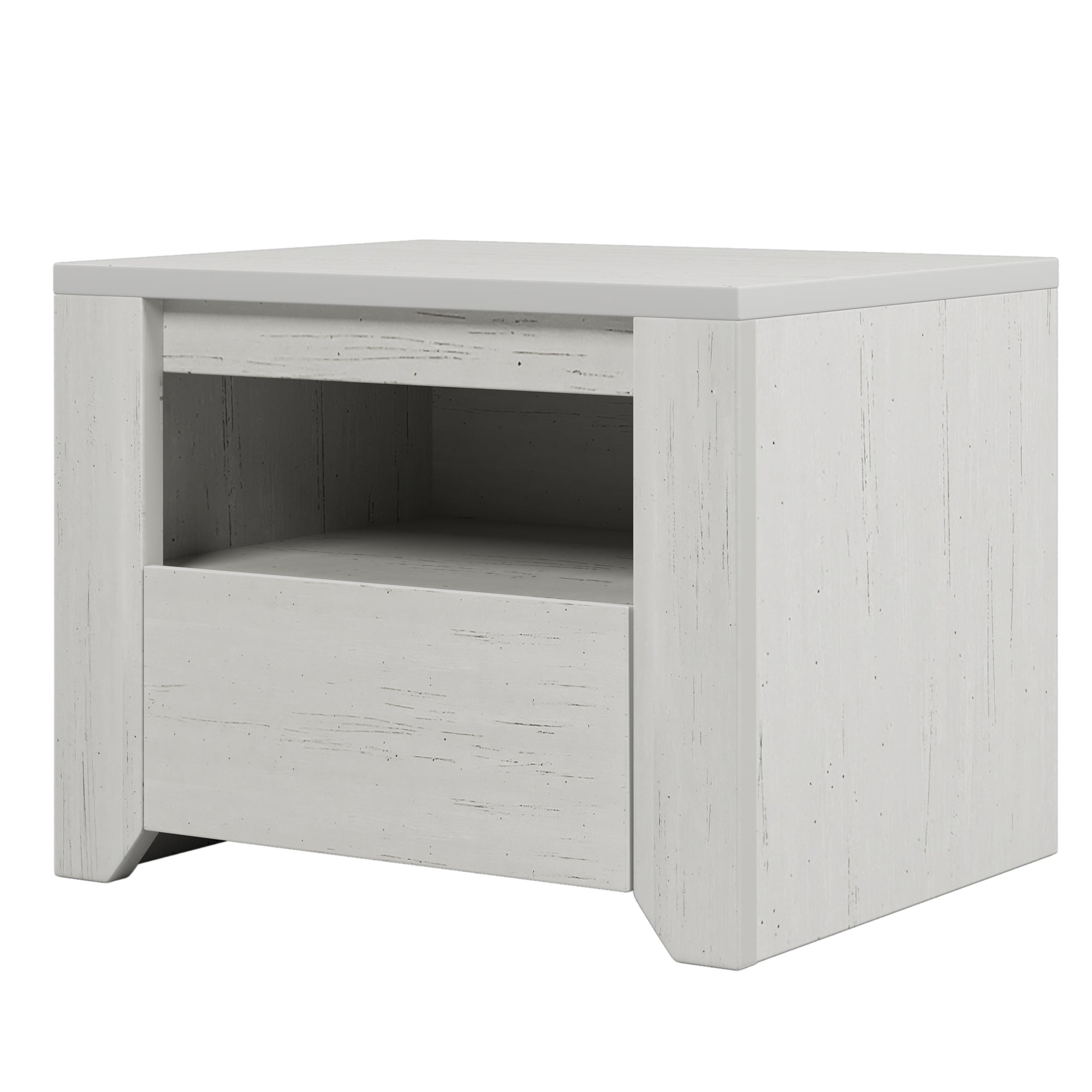 Wood Nightstand with Gray Wood Grain Sticker Surfaces One Drawer - Off White