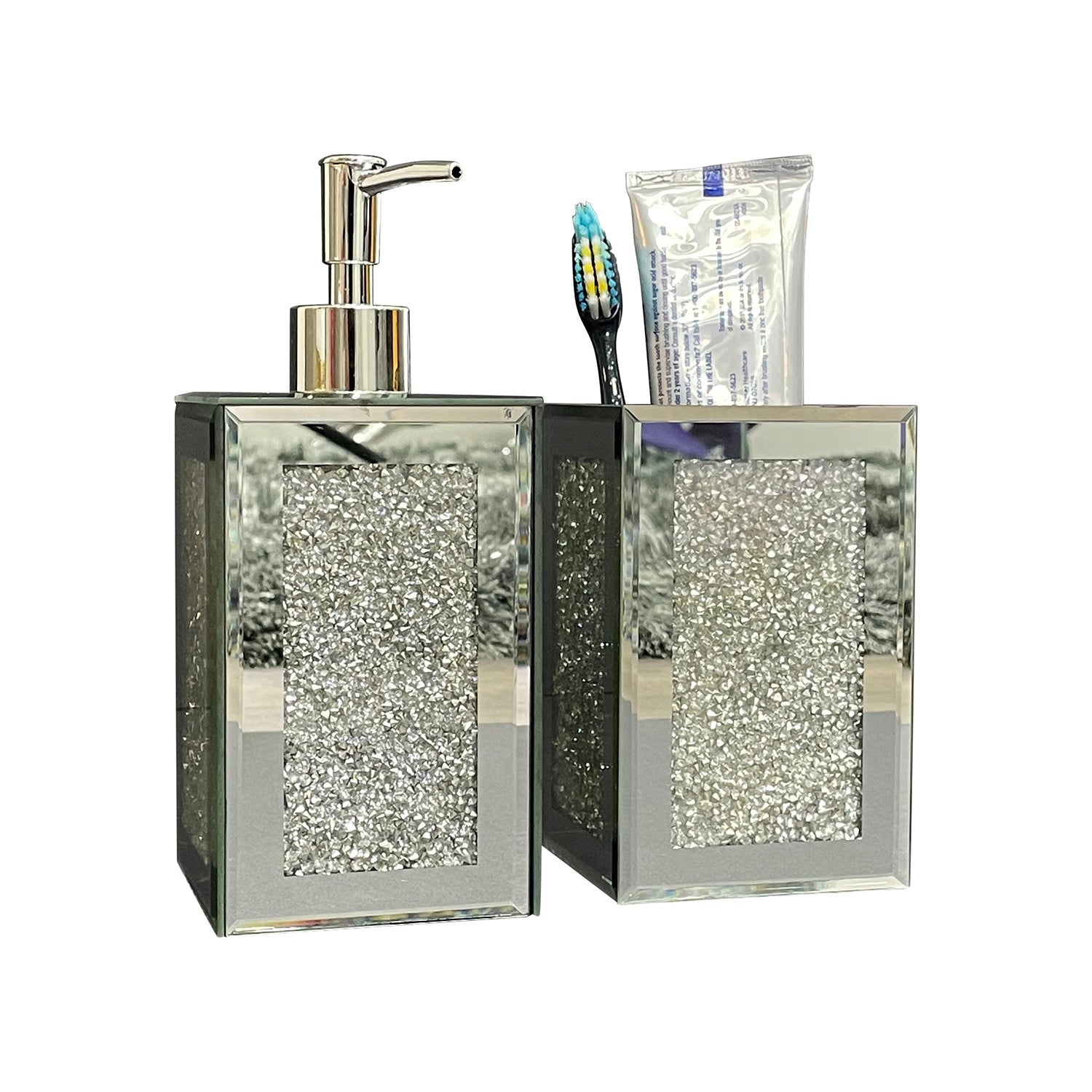 Ambrose Exquisite 2 Piece Square Soap Dispenser and Toothbrush Holder - Silver