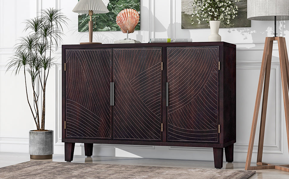 Cabinet Sideboard Wooden with Antique Pattern Doors - Antique Espresso