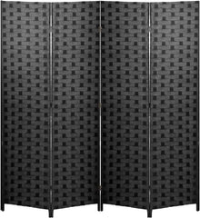 4 Panels Wood Mesh Hand-Woven Design Room Screen Divider - Black