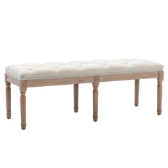 French Bench Upholstered with Ruberwood Legs for Bedroom/Entry/Hallway - Beige