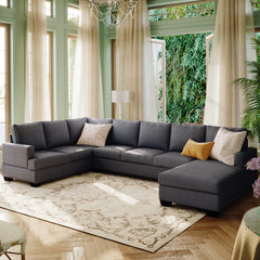 Modern Large Upholstered  U-Shape Sectional Sofa, Extra Wide Chaise Lounge Couch - Grey