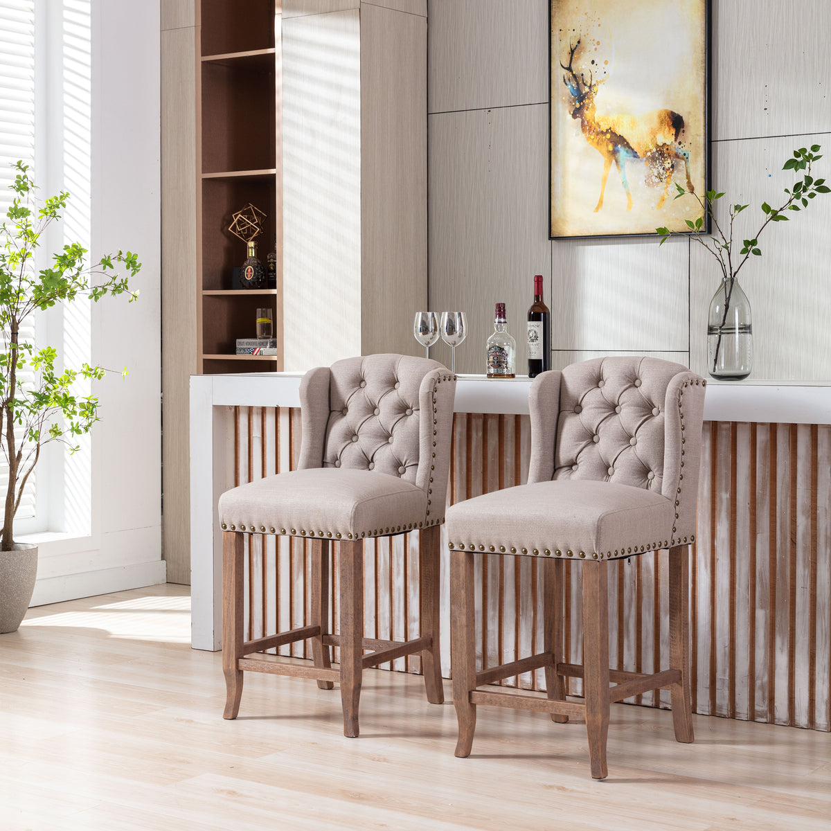 MAICOSY 26-inch Counter Height Bar Stools Set of 2, Tufted Upholstered Barstool