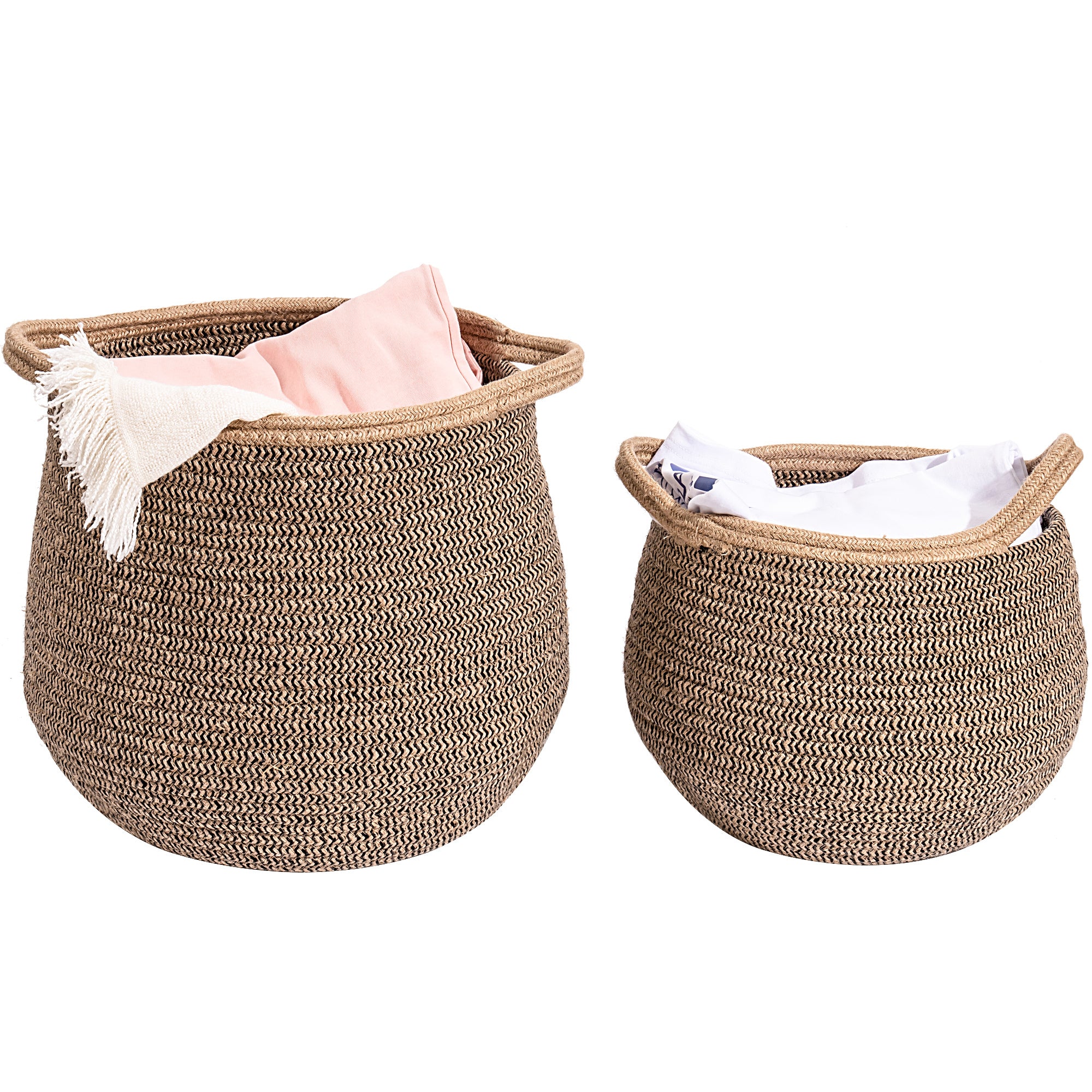 Cotton Linen Laundry Basket for bathroom (Set of 2) - Black & Brown
