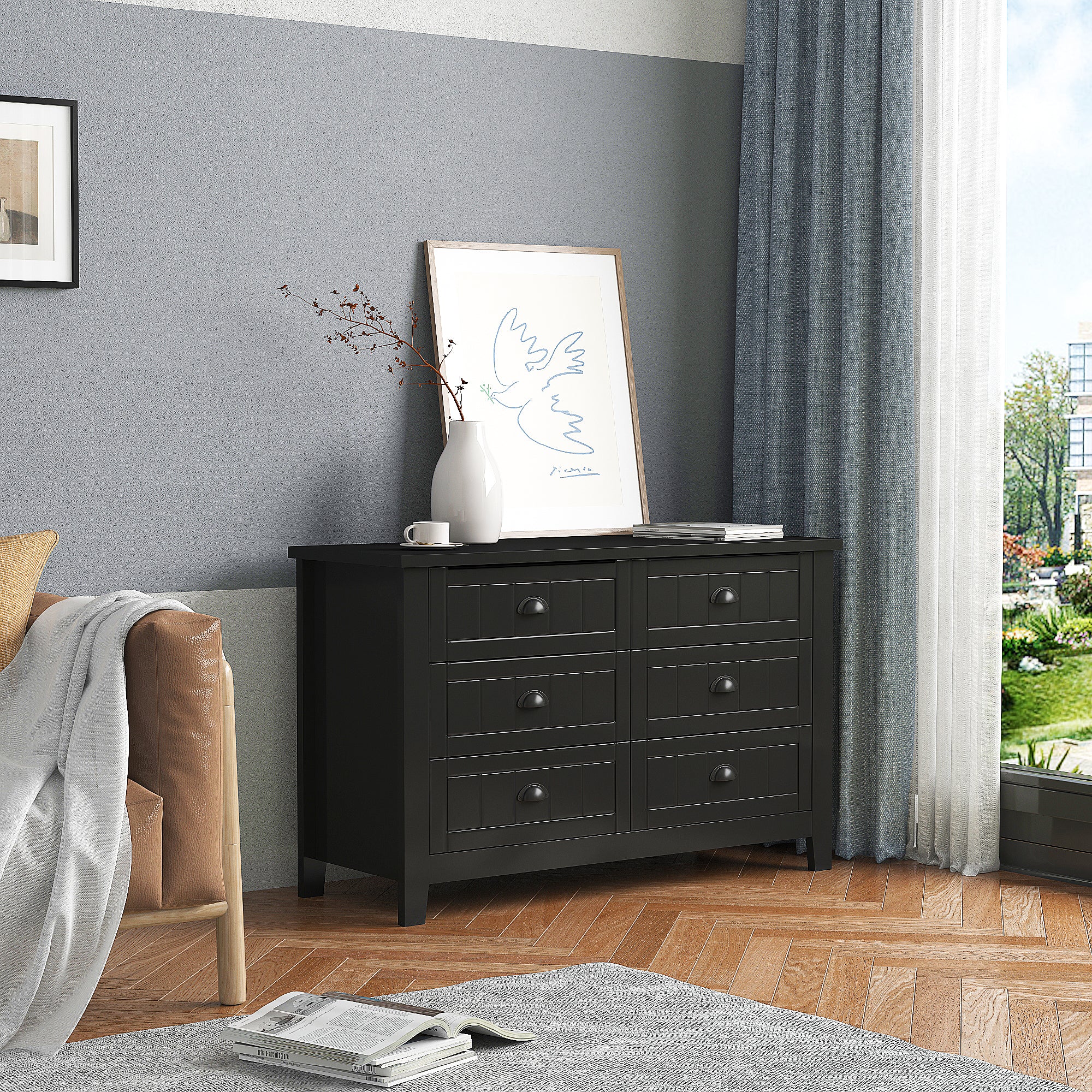 Retro Classic Style 6 Drawer - Black