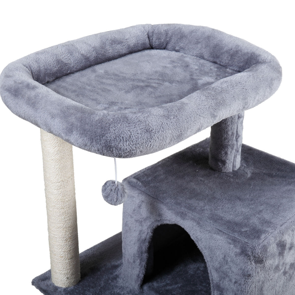 Double-layer Cat Tree with Cat house and Ladder - Light gray