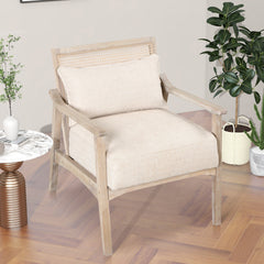 Farmhouse Style Accent Chair with Lumbar Pillow - Natural