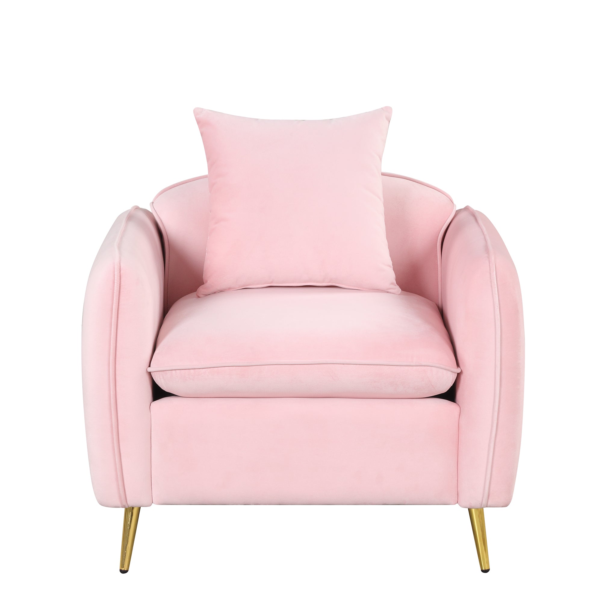 Armchair with Ottoman Fabric Single Sofa Foot Rest & Pillow Pink