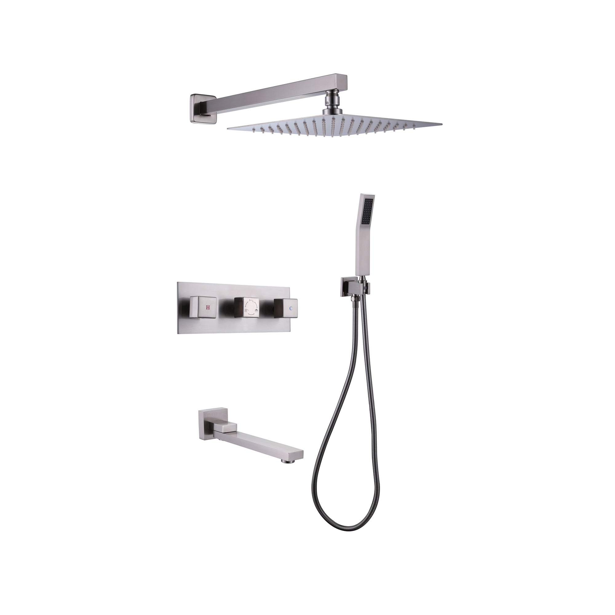 TrustMade 3 Function Temperature Control Complete Shower System with Rough-in Valve, 12 inches Brushed Nickel - 3W01