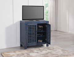 Farmhouse Style Accent Cabinet, Lattice Work Front - Distressed Navy Finish