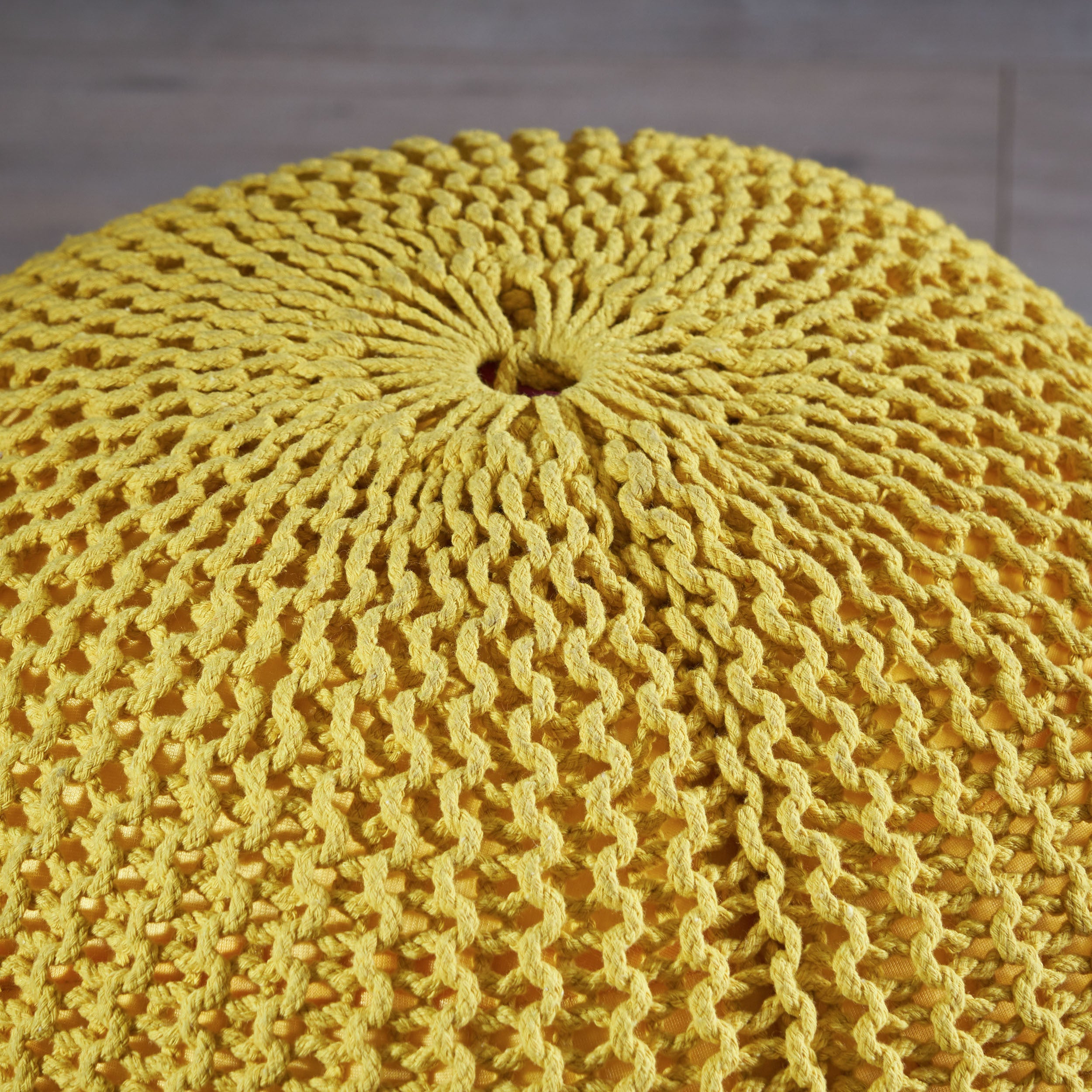 Cotton Knitted Pouf - Yellow