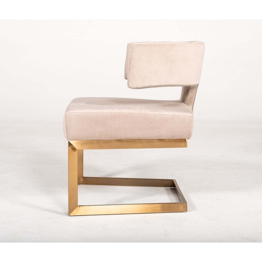 Modern Off-White Velvet & Brass Dining Chair
