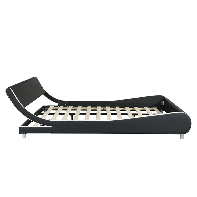 King Size Faux Leather Upholstered Platform Bed Frame, Curve Design, Wood Slat Support, No Box Spring Needed - Black+White