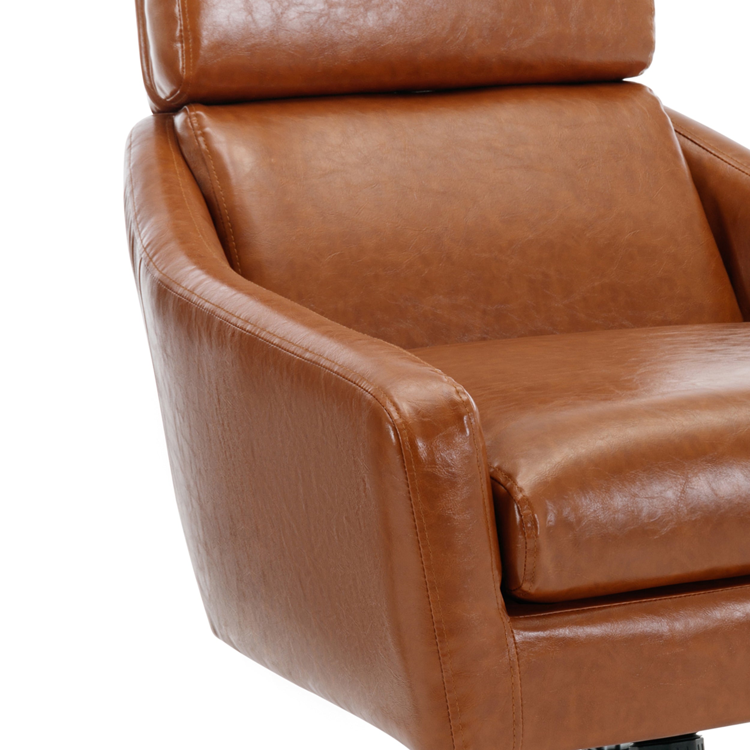 PU Leather Swivel Armchair with Ottoman - Brown