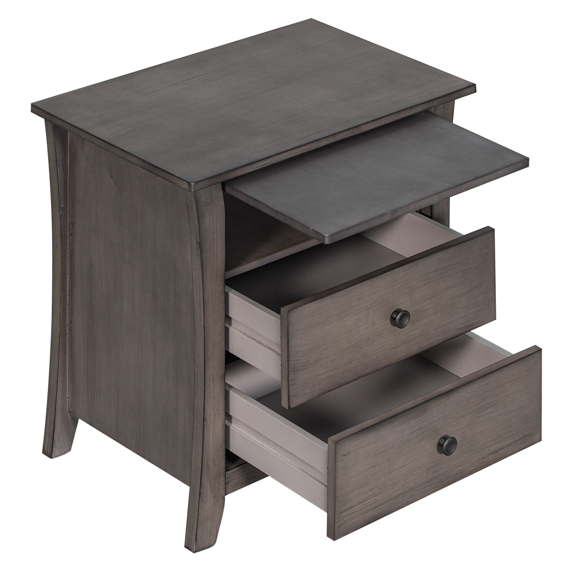 Multifunctional Storage Nightstand with 2 Drawers and an open cabinet - Grey