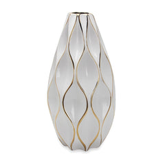 18"H Elegant White Ceramic Vase with Gold Accents