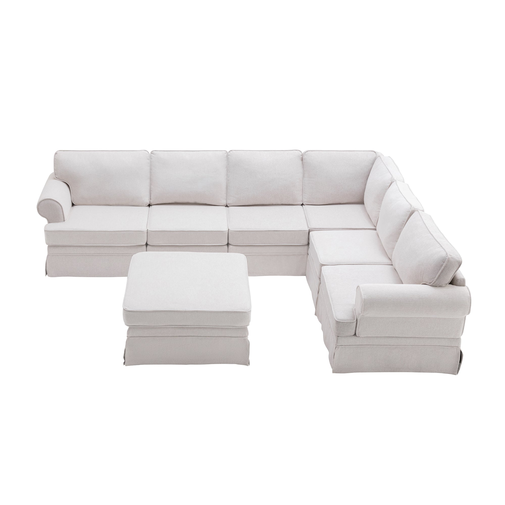 109.4" Fabric Upholstered Modular Sofa Collection, Sectional Couch with removable Ottoman  - Light Beige