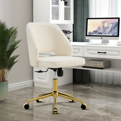 Modern Swivel Teddy Velvet Office Chairs, Adjustable 360 °- White