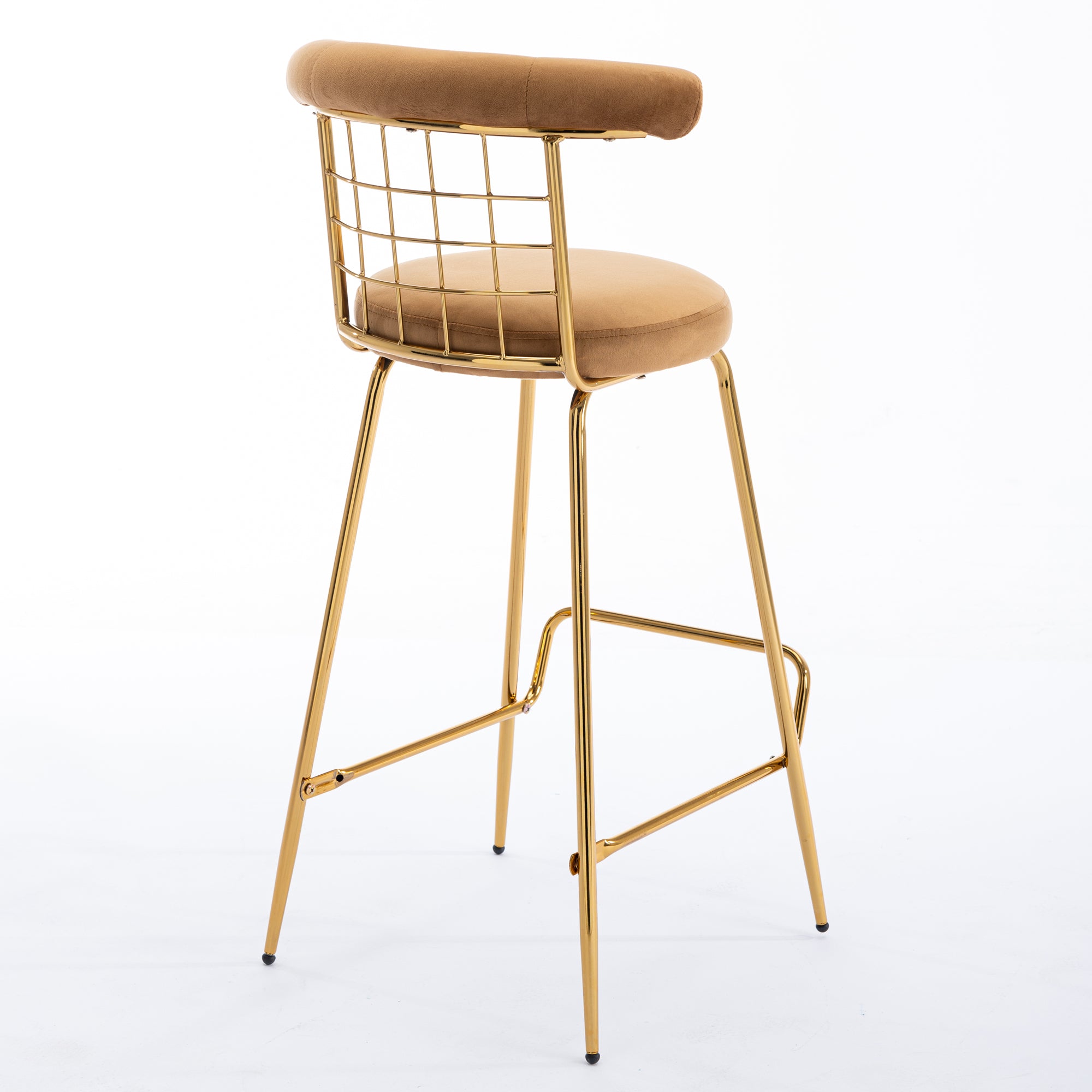 Luxury Velvet  High Bar Stool with Metal Legs and Soft Back - Camel