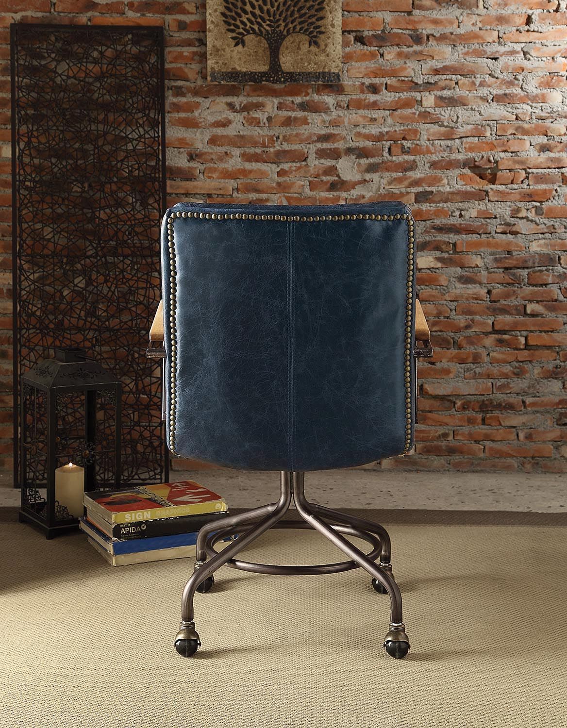 Vintage Office Chair, Top Grain Leather - Blue