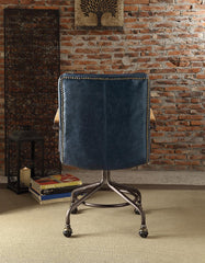 Vintage Office Chair, Top Grain Leather - Blue