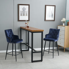 Modern Bar Chair with Armrests and Footrests (Set of 2) - Dark Blue
