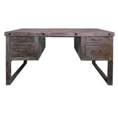 Brazilian Pine 61 Inch Rustic Style Home Office 4 Drawers Desk - Distressed Gray
