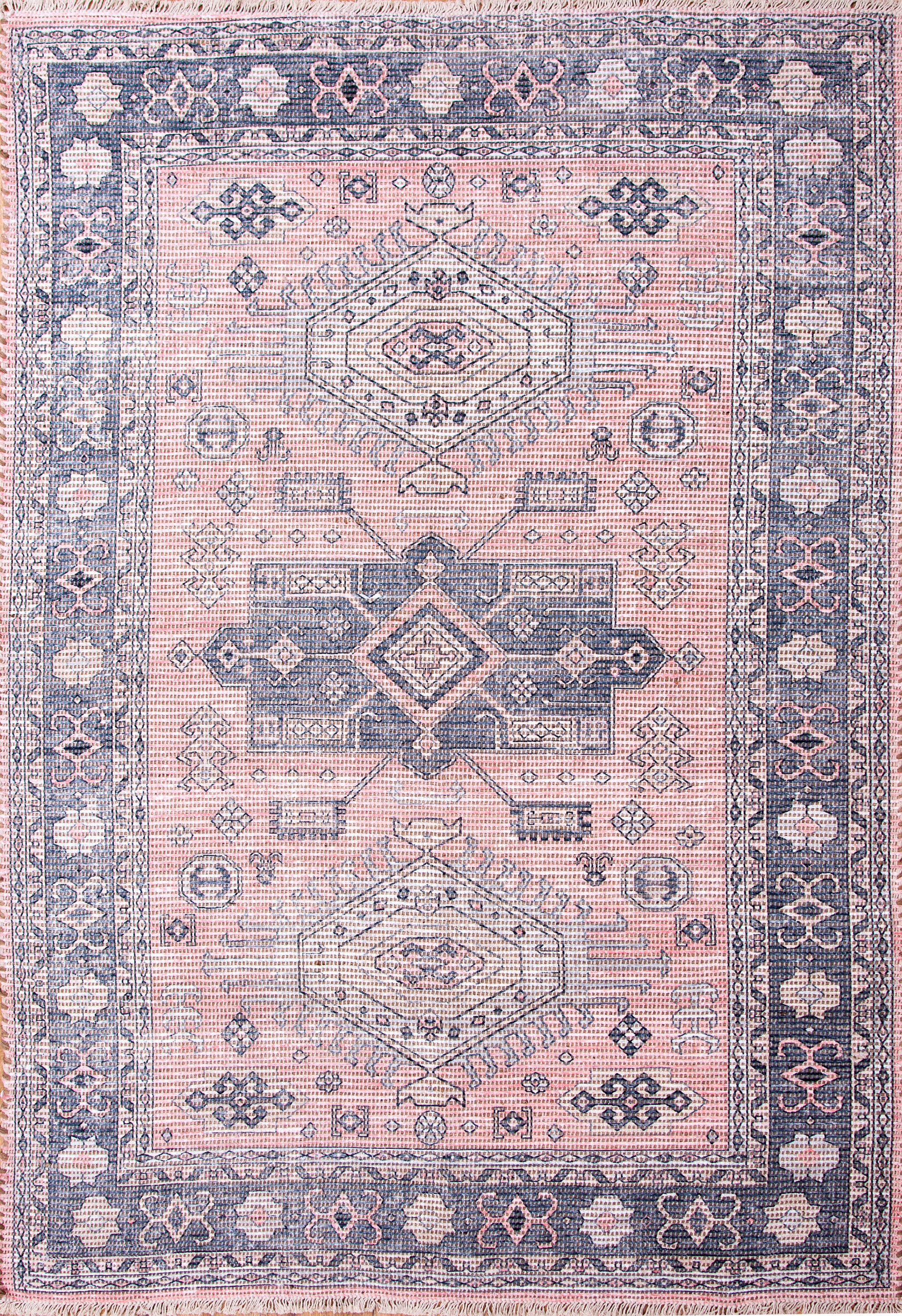 Blue/Natural/Coral/Ivory Area Rug