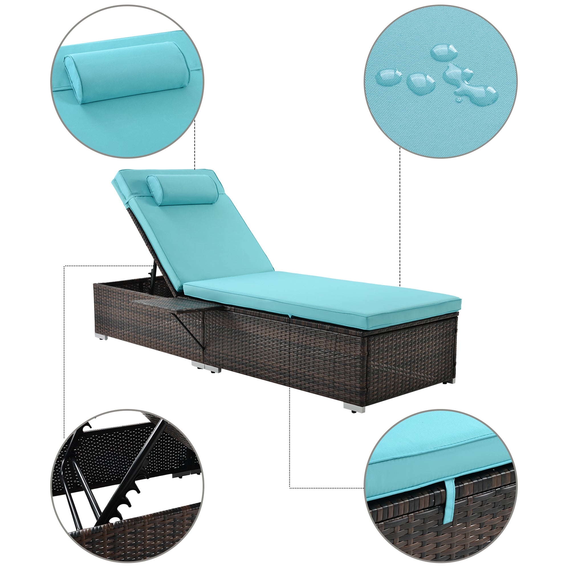 Outdoor PE Wicker Chaise Lounge - 2 Piece patio lounge chair; chaise lounge; lazy boy recliner;outdoor lounge chairs set of 2 beach chairs; recliner chair with side table  (Same as W213S00038)