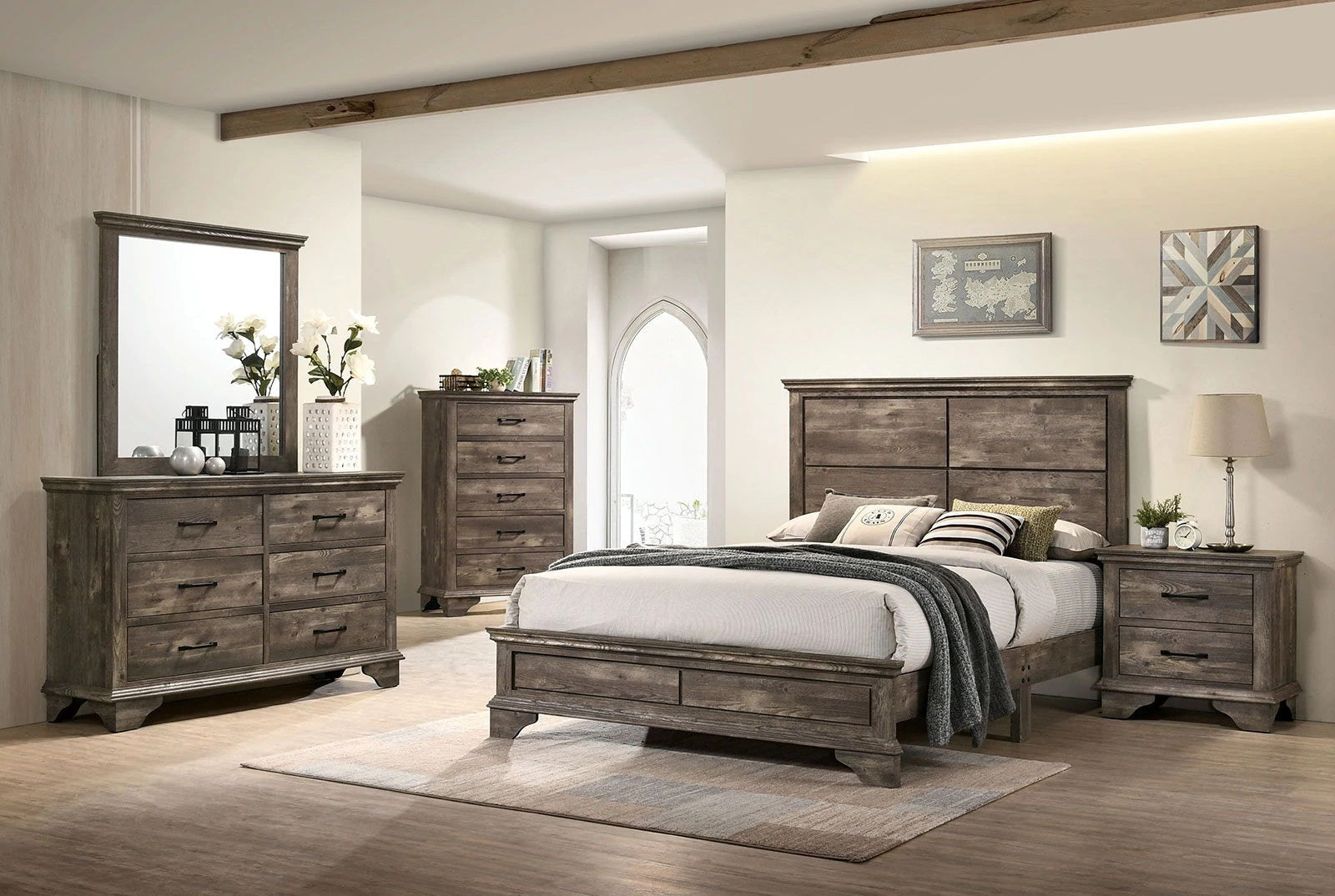 Nightstand Gray Color Solid Wood Veneer Matte Black