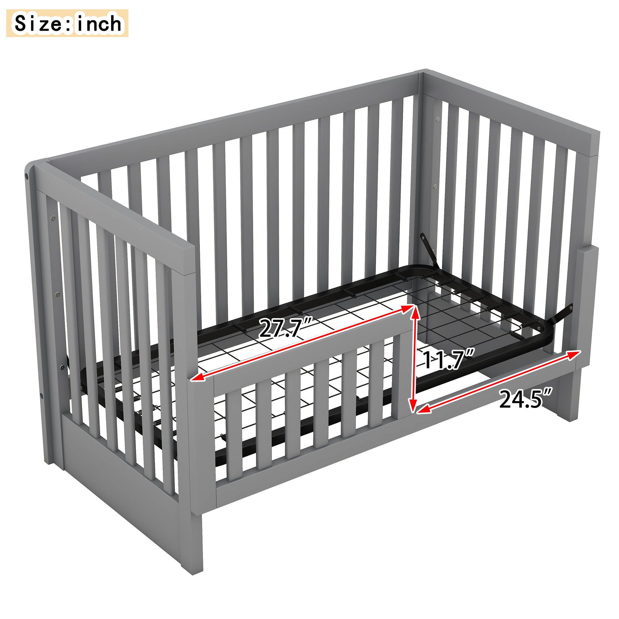 Convertible Crib/Full Size Bed with Changing Table - Gray