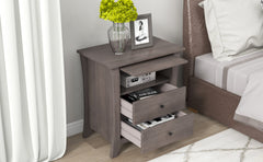 Multifunctional Storage Nightstand with 2 Drawers and an open cabinet - Grey