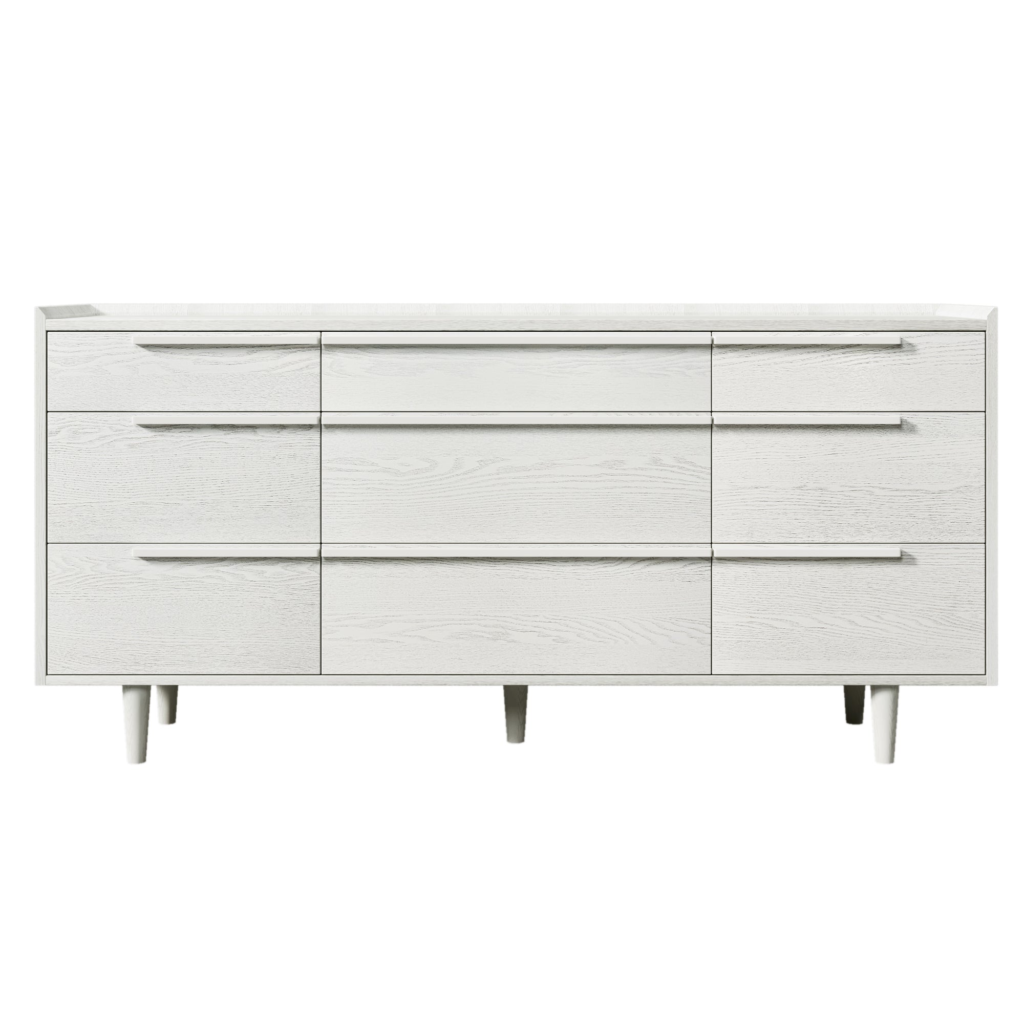 Modern Style Manufactured Wood 9-Drawer Dresser with Solid Wood Legs - White