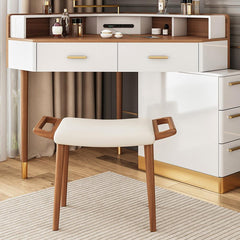 Modern Corner Makeup Vanity Table with LED Lighted Mirror, 5 Drawers, Stool