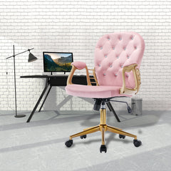 Velvet Home Office Chair with Wheels - Pink