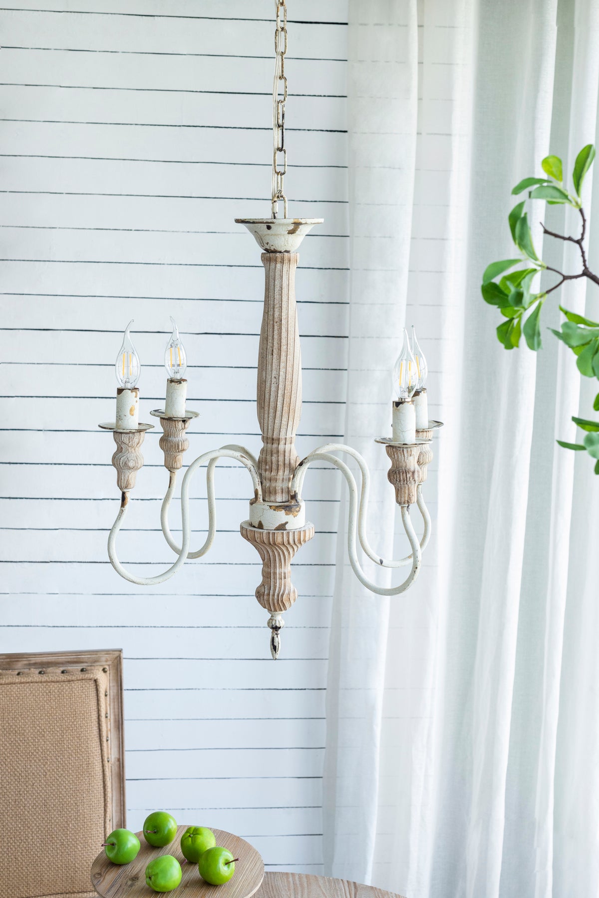 4-Light Rustic Style Chandelier, Hanging Light Fixture with Adjustable Chain - Cream White