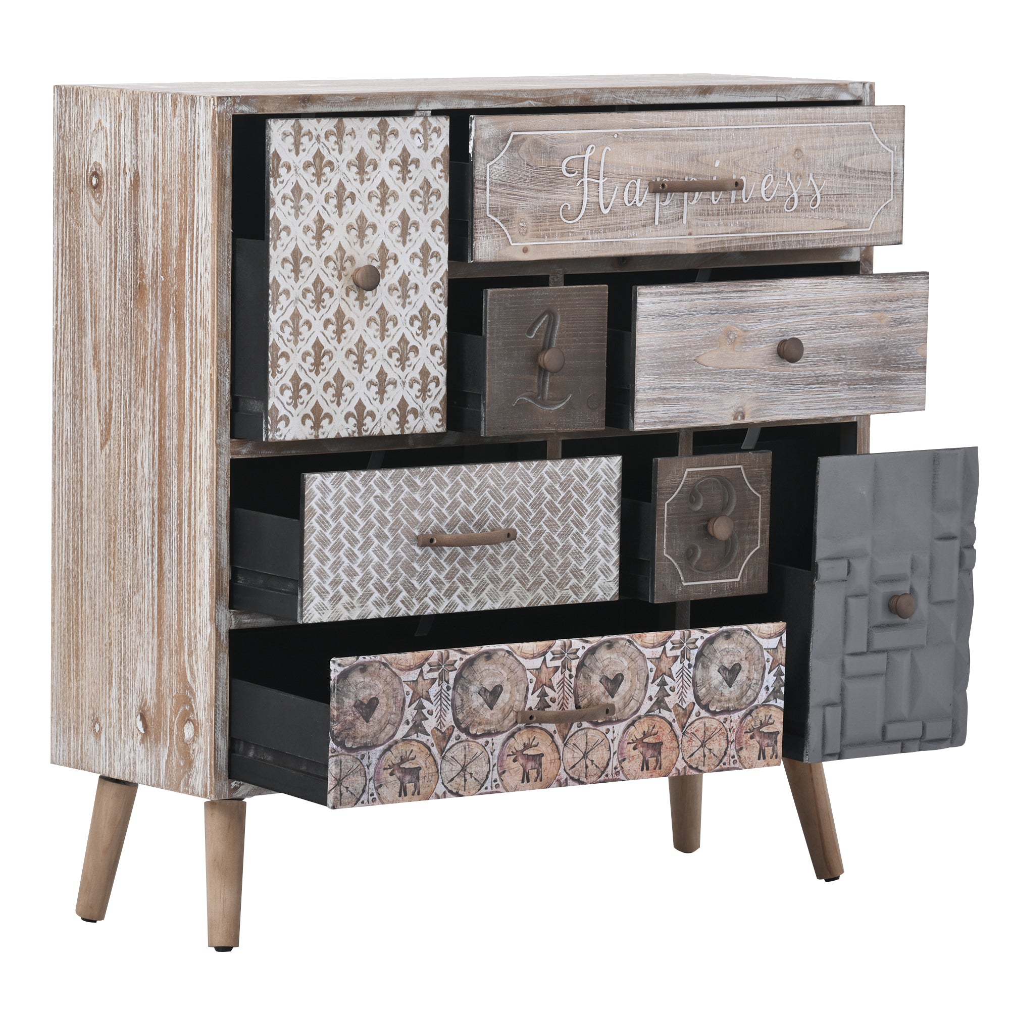 Accent Storage Cabinet with 8 Drawers, Modern Decorative Cabinet with Wood Frame and Colorful Pattern
