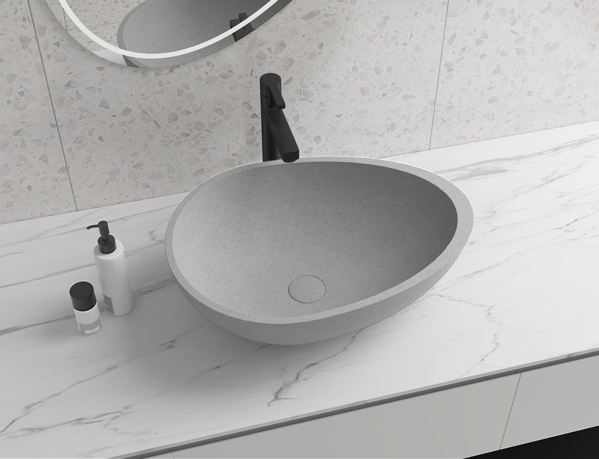 Egg shape Concrete Vessel Bathroom Sink without Faucet and Drain - Grey