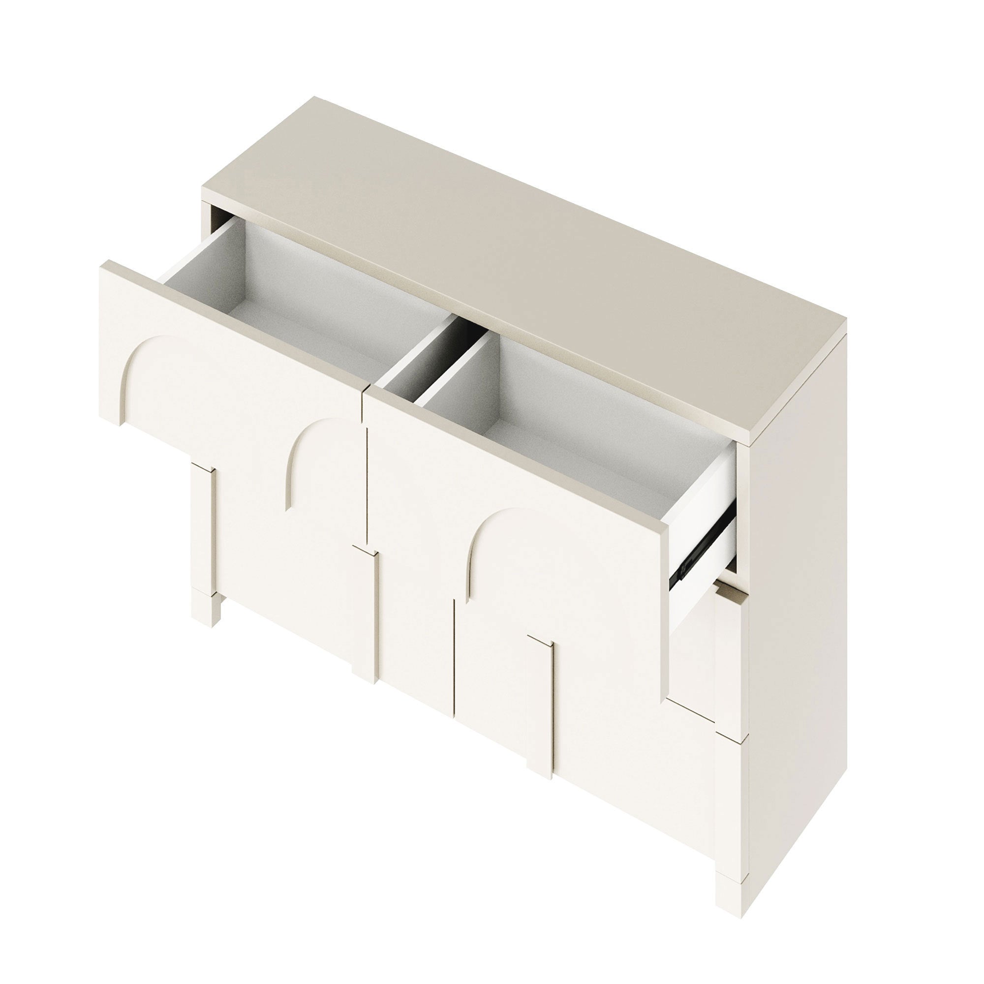 Modern Style Six-Drawer Dresser Sideboard Cabinet Ample Storage Spaces - Half Gloss White