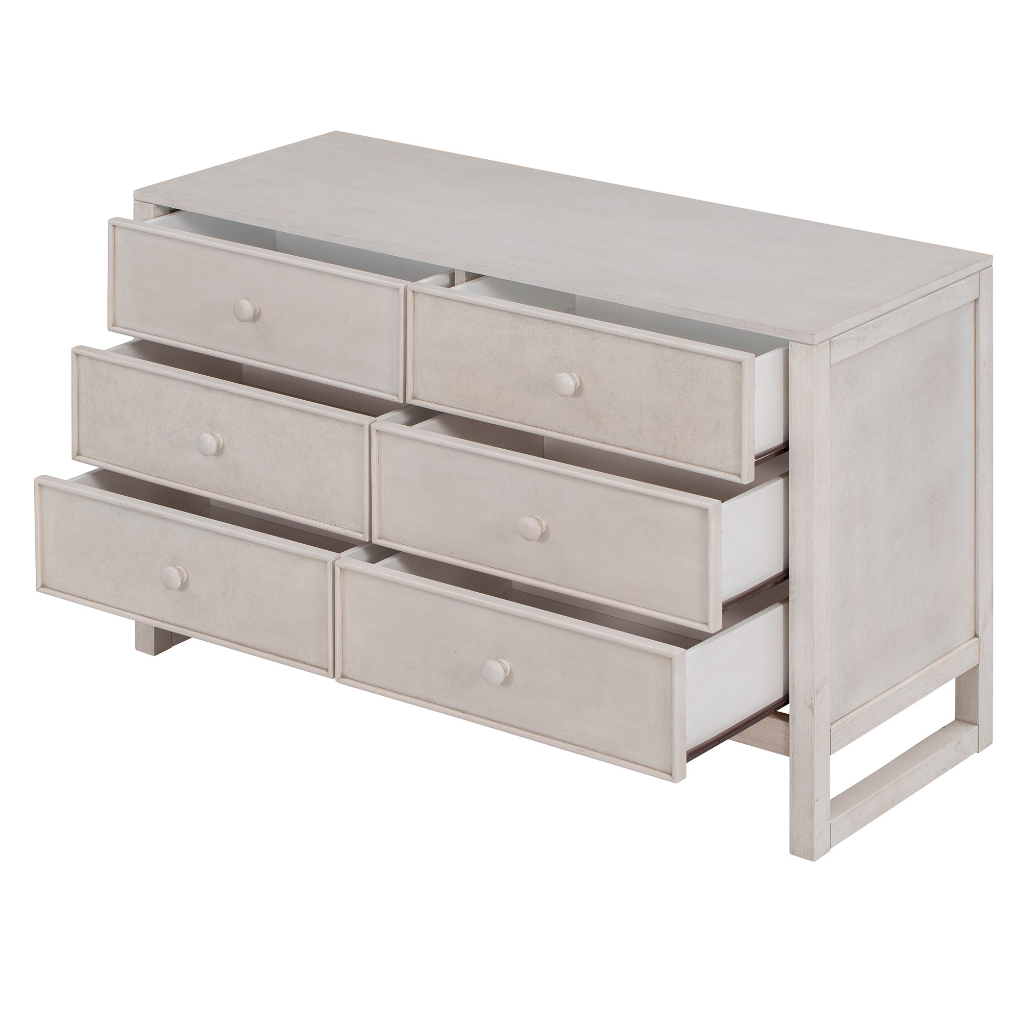 Rustic Wooden Dresser with 6 Drawers - Antique White