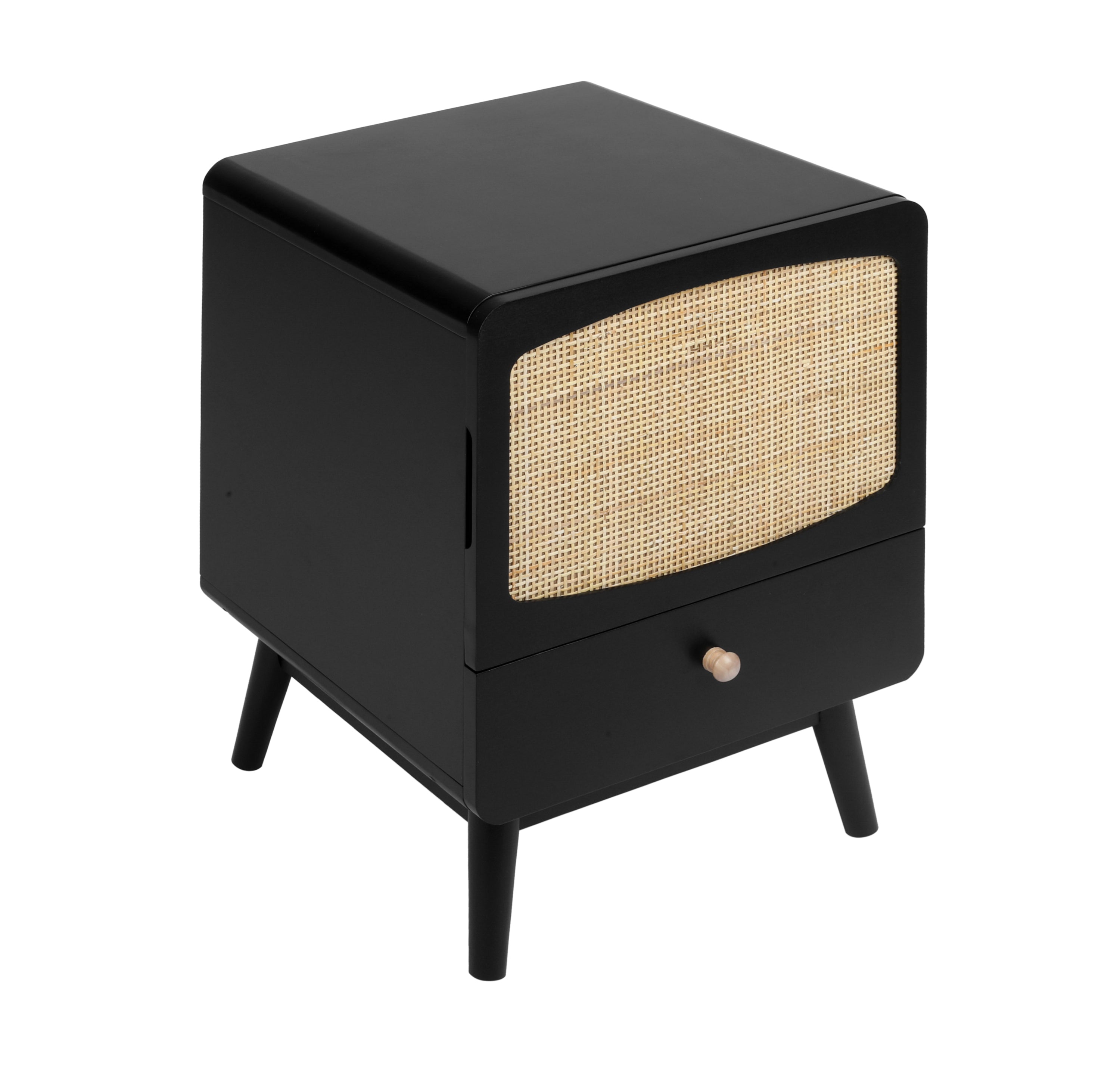ILO Black Nightstand with Storage Drawer/ Rattan Door