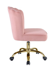 Modern Flower Style Office Chair - Rose Quartz Velvet & Gold Finish