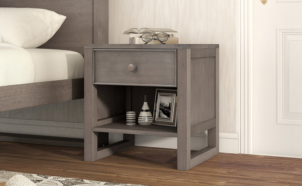 Wooden Nightstand with a Drawer and an Open Storage - Antique Gray