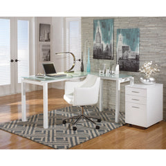 Contemporary Home Office L-Desk - White / Glass