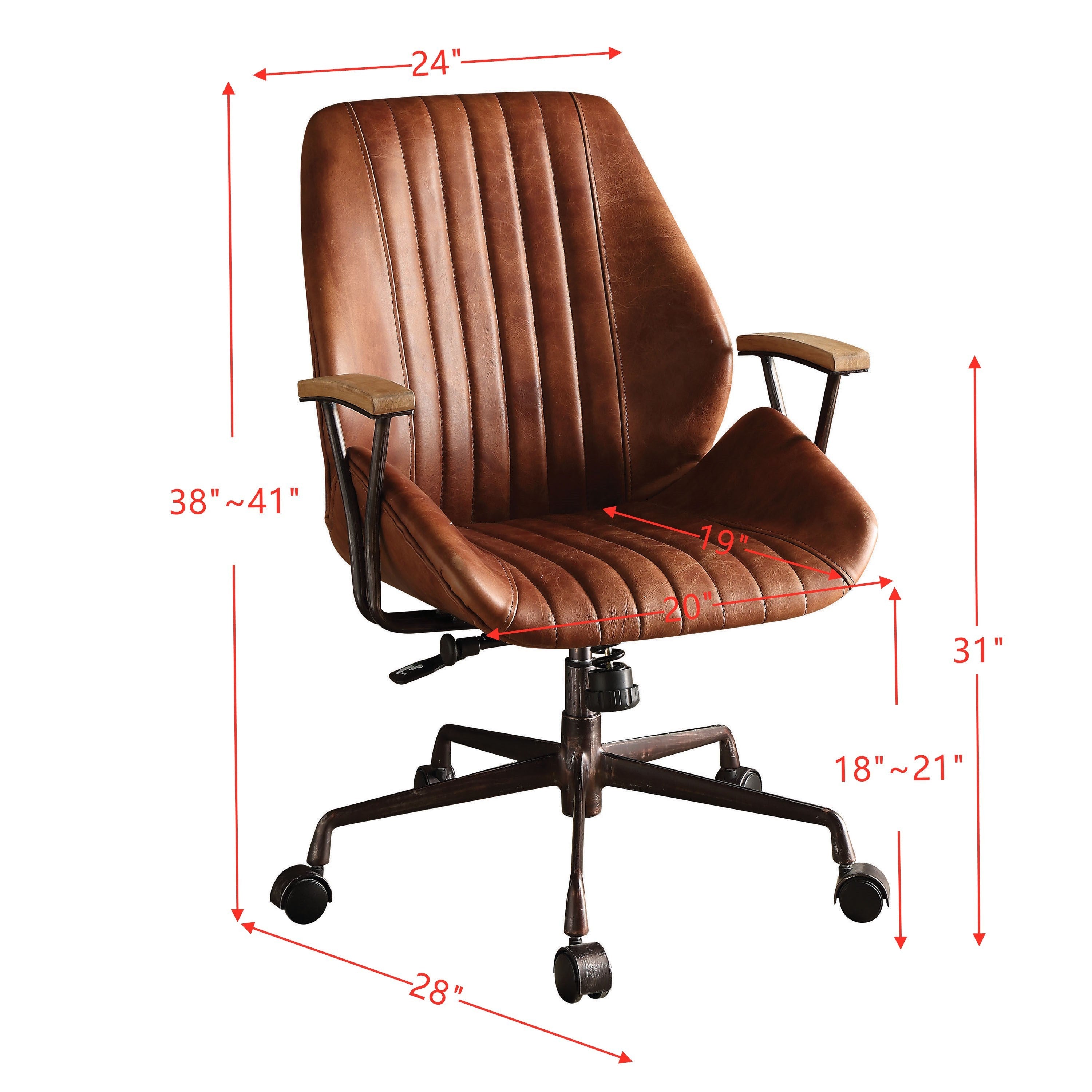 Vintage Office Chair,  Top Grain Leather - Brown Cocoa