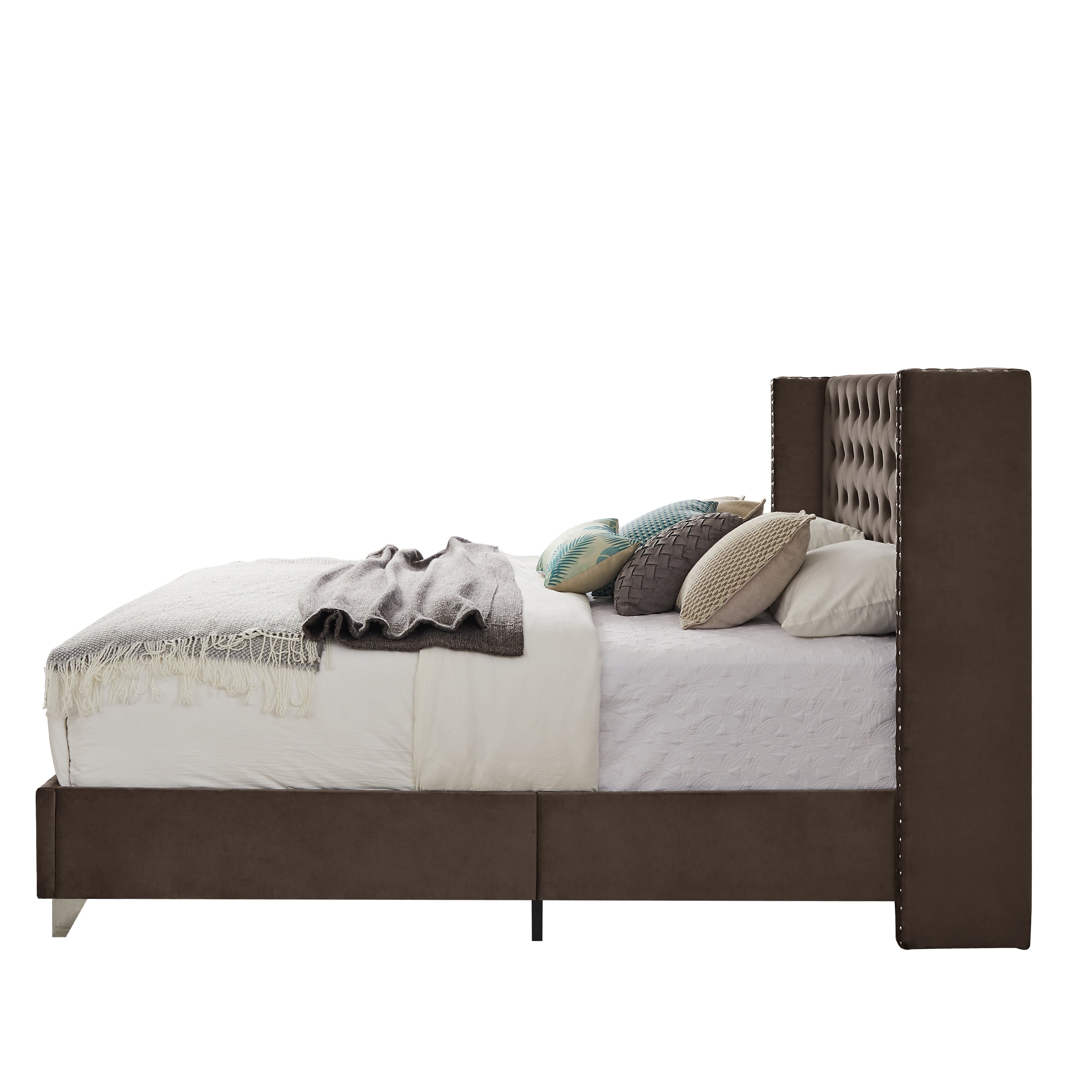 King Bed Button Designed Headboard - Brown