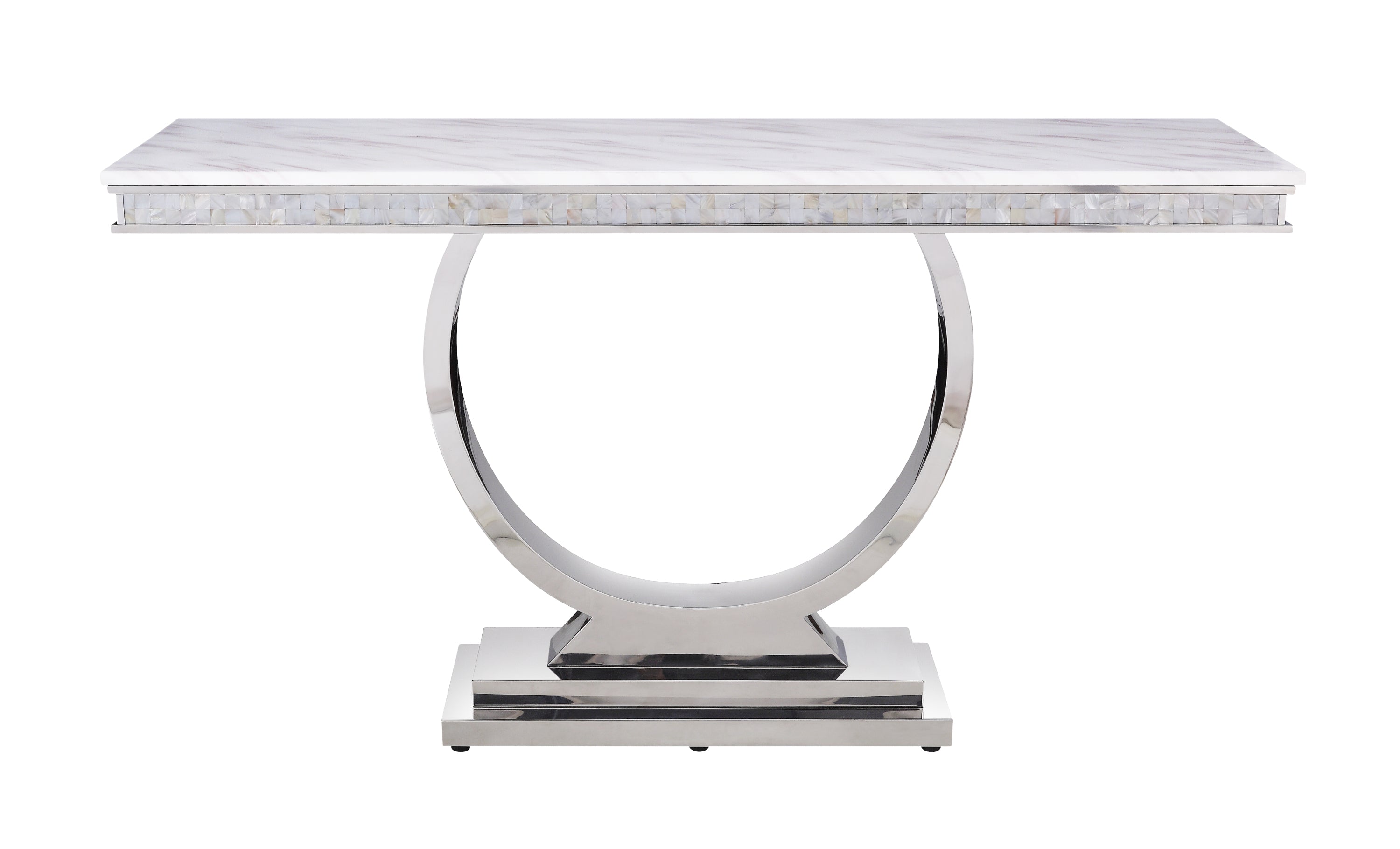 Zander Sofa Table, White Printed Faux Marble & Mirrored Silver Finish