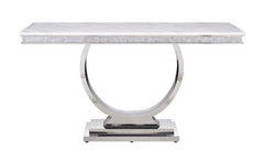 Zander Sofa Table, White Printed Faux Marble & Mirrored Silver Finish