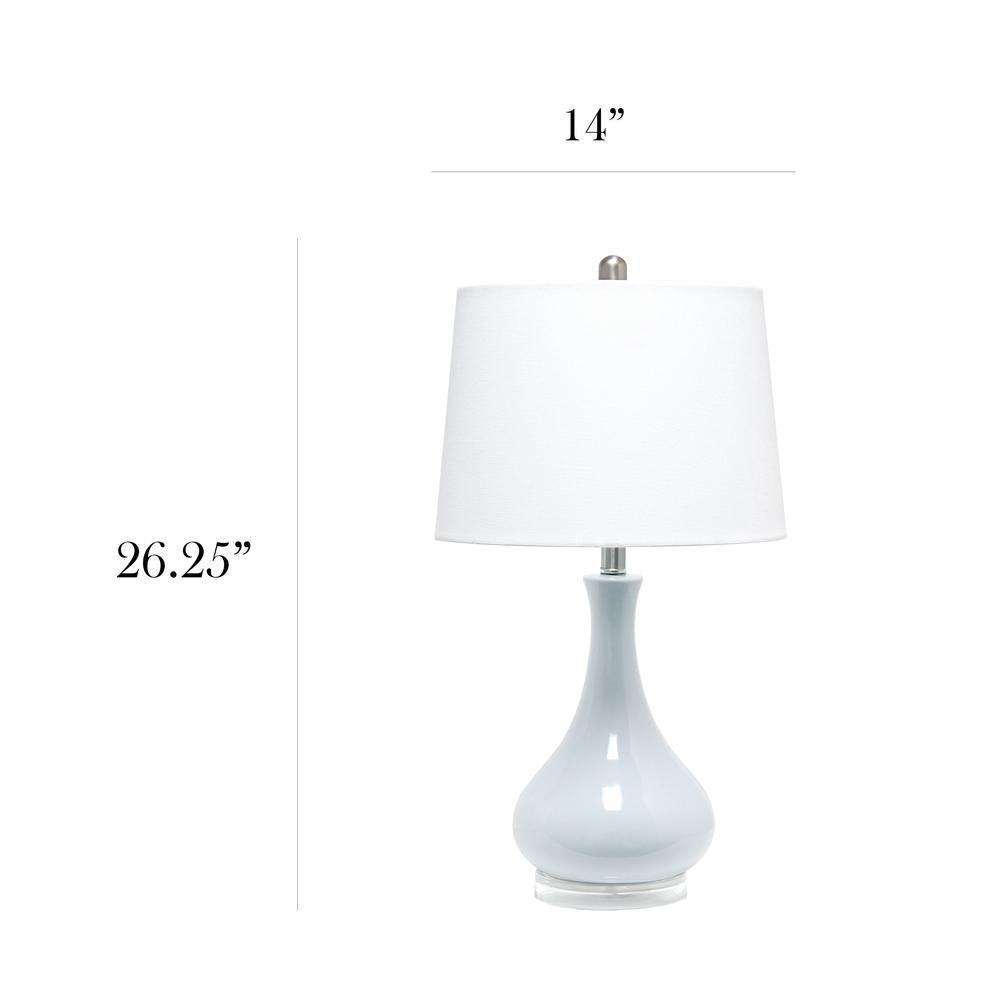 Ceramic Tear Drop Shaped Table Lamp, Light Blue, White Fabric Shade
